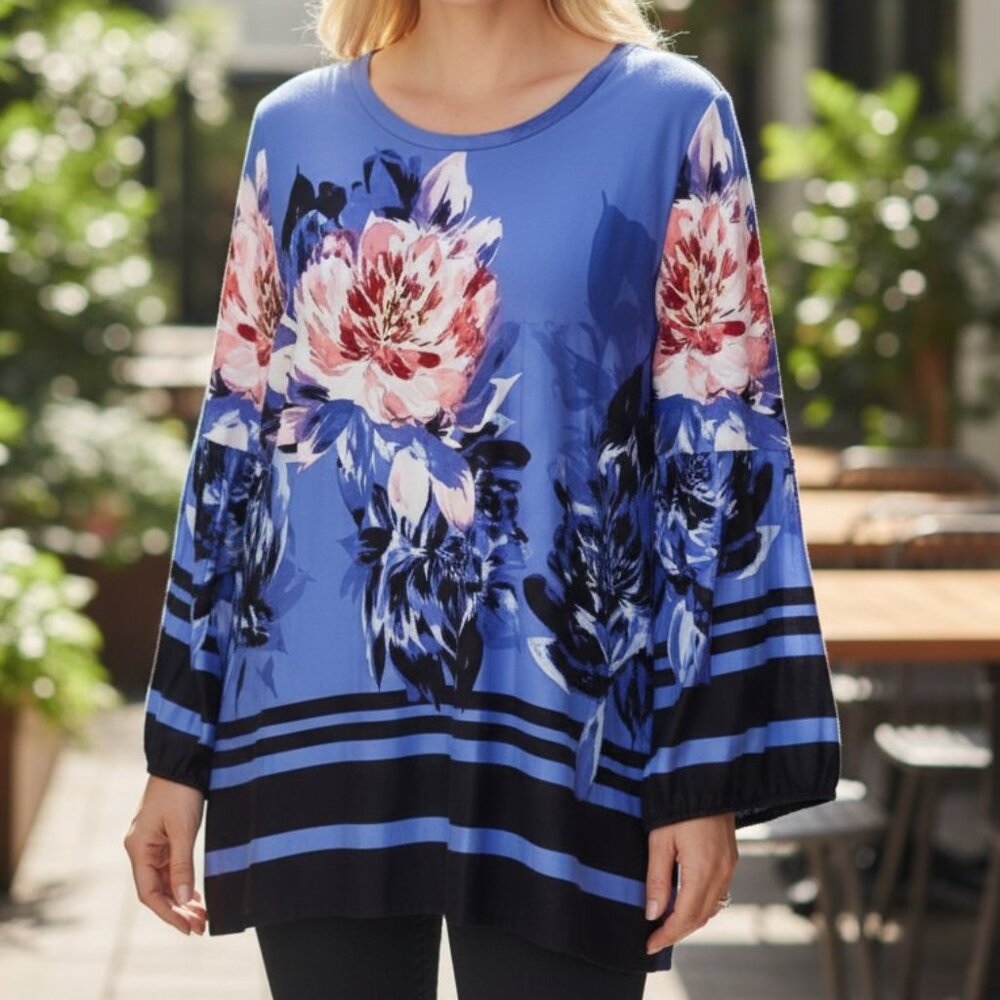 NWT - Melissa Paige - Blue Floral Stretchy Tunic - Plus Size 3x